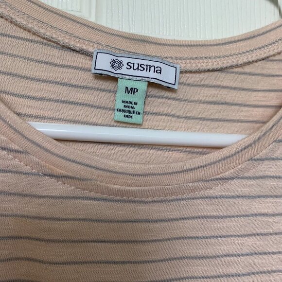 Susina Petite Medium Pink Gray Striped Ruffle Sleeve Women’s Tank Top NWT - Picture 3 of 5